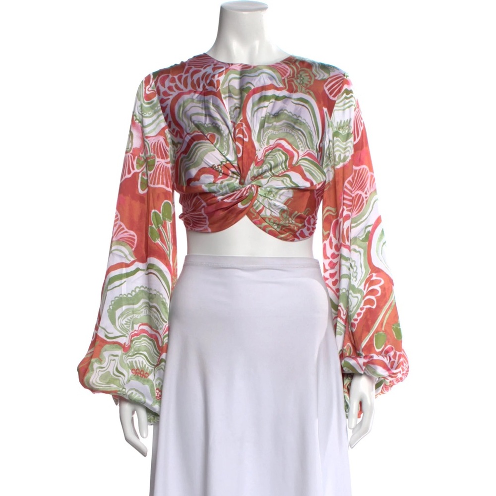 Andrea Iyamah Mushroom Behati Abstract Floral Crop Top Sz M New with Tags